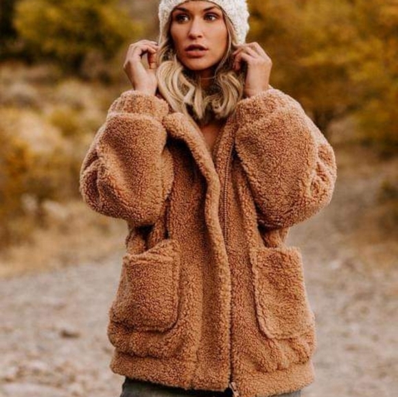 New Faux Fur Soft Fluffy Teddy Bear Sherpa Jacket - Picture 3 of 9